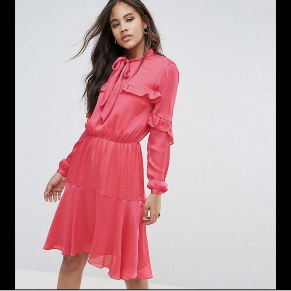 Y.A.S. Fuschia Ruffle Midi Dress with Tie